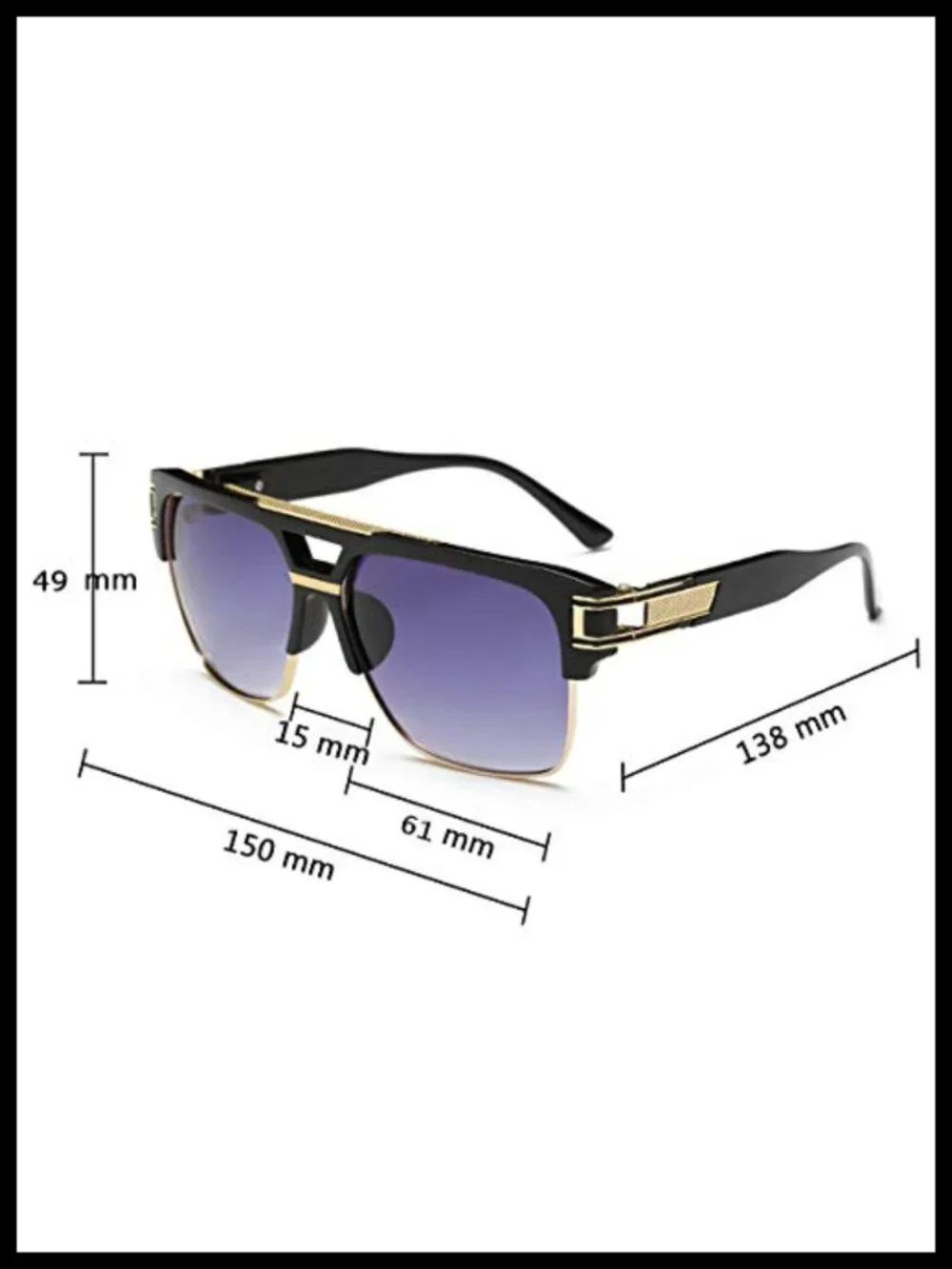 Vintage Oversized Square Sunglasses UV400 Semi Rimless Gold Alloy Frame